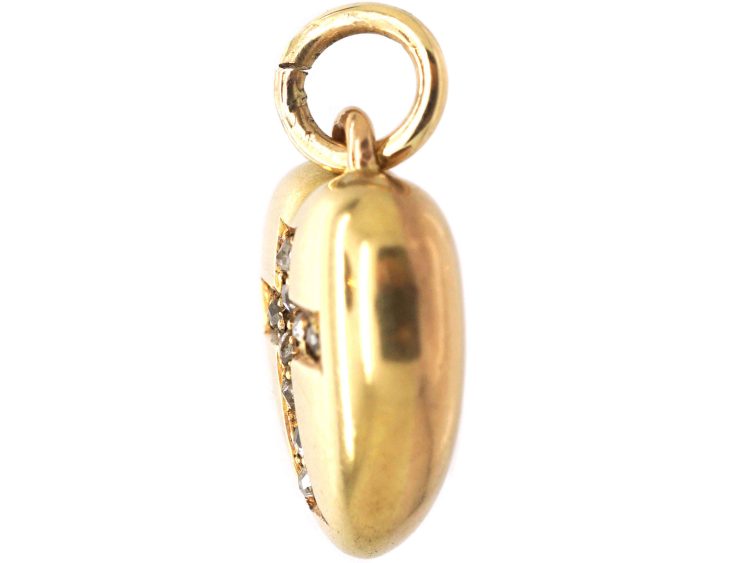 Victorian 15ct Gold Heart Pendant with Diamond Cross Motif