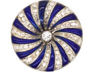 Late 19th Century 18ct Gold & Platinum, Diamond & Blue Enamel Round Catherine Wheel Brooch