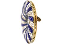 Late 19th Century 18ct Gold & Platinum, Diamond & Blue Enamel Round Catherine Wheel Brooch
