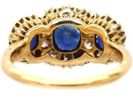 Victorian 18ct Gold Triple Cluster Ring set with Sapphires & Diamonds