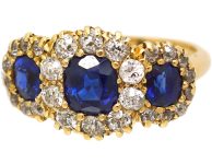 Victorian 18ct Gold Triple Cluster Ring set with Sapphires & Diamonds