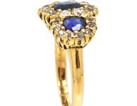 Victorian 18ct Gold Triple Cluster Ring set with Sapphires & Diamonds