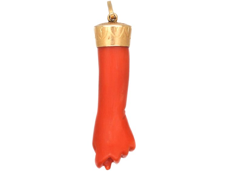 Early 20th Century Coral & 14ct Gold Figa Pendant