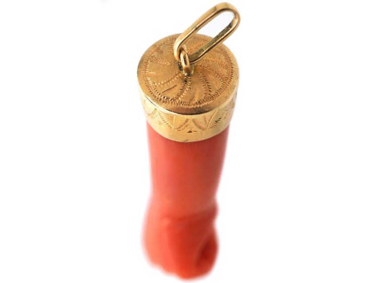 Early 20th Century Coral & 14ct Gold Figa Pendant