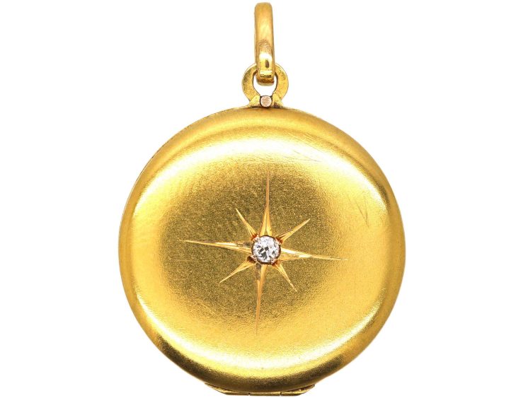 French Early 20th Century 18ct Gold Round Locket set with a Diamond