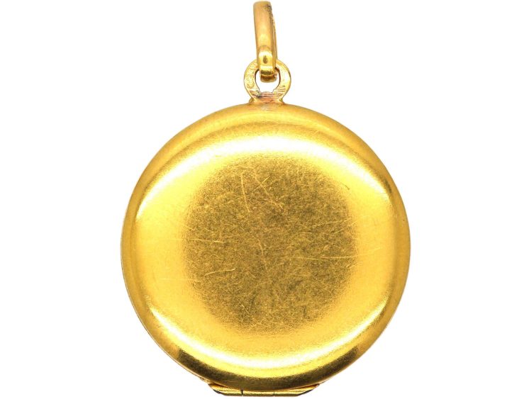 French Early 20th Century 18ct Gold Round Locket set with a Diamond