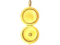 French Early 20th Century 18ct Gold Round Locket set with a Diamond