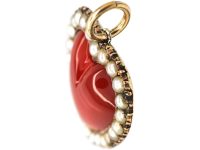 Georgian Gold & Carnelian Heart Pendant with Natural Split Pearl Surround