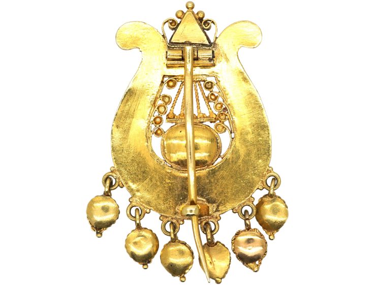 Georgian 15ct Gold Lyre Brooch Spelling Regard