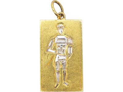 French Early 20th Century 18ct Gold Jockey Pendant set with Diamonds