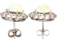Early 20th Century Platinum Opal &. Diamond Cluster Earrings