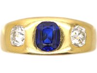 Victorian 18ct Gold Sapphire & Diamond Rub Over Ring