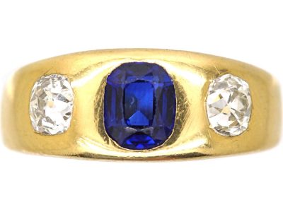 Victorian 18ct Gold Sapphire & Diamond Rub Over Ring