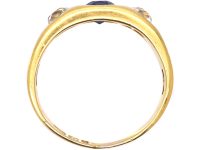 Victorian 18ct Gold Sapphire & Diamond Rub Over Ring