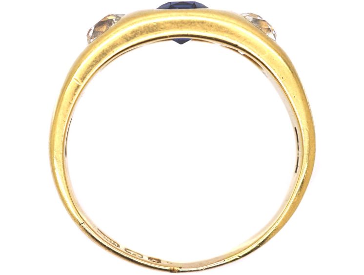 Victorian 18ct Gold Sapphire & Diamond Rub Over Ring
