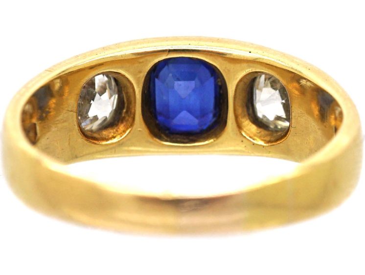 Victorian 18ct Gold Sapphire & Diamond Rub Over Ring