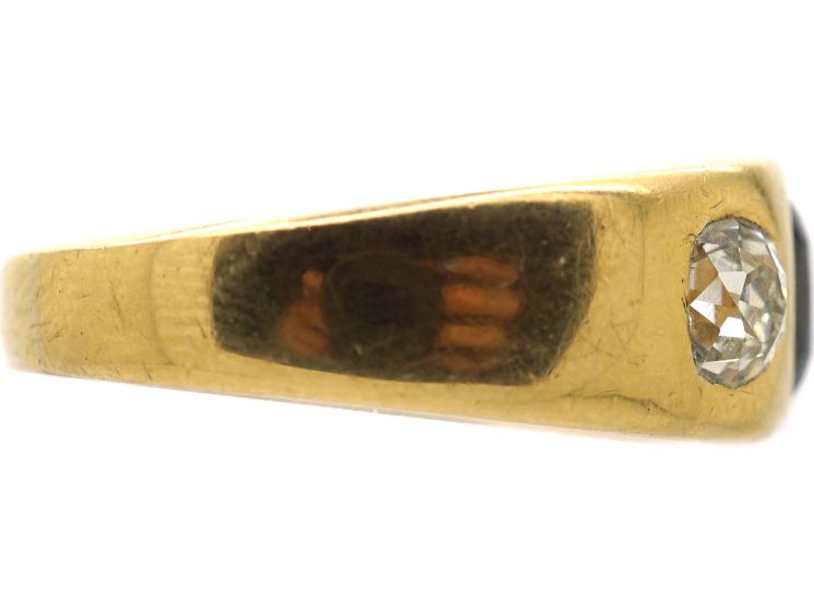 Victorian 18ct Gold Sapphire & Diamond Rub Over Ring