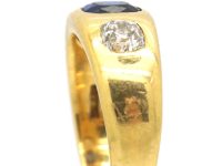 Victorian 18ct Gold Sapphire & Diamond Rub Over Ring