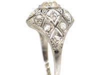 Art Deco Platinum Pierced Bombè Cluster Ring set with a Pale Yellow Diamond & Rose Diamonds
