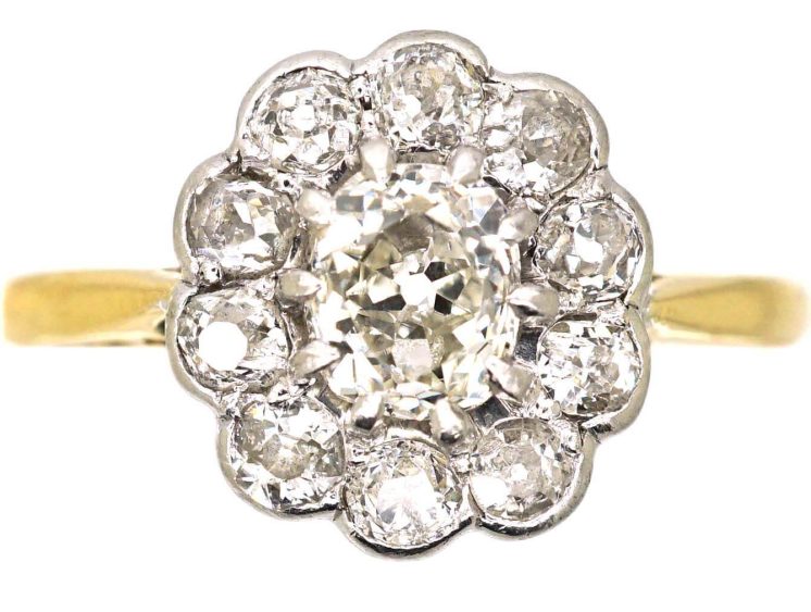 Early 20th Century 18ct Gold, Old Mine Cut Diamond Oval Cluster Ring
