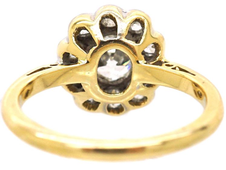 Early 20th Century 18ct Gold, Old Mine Cut Diamond Oval Cluster Ring