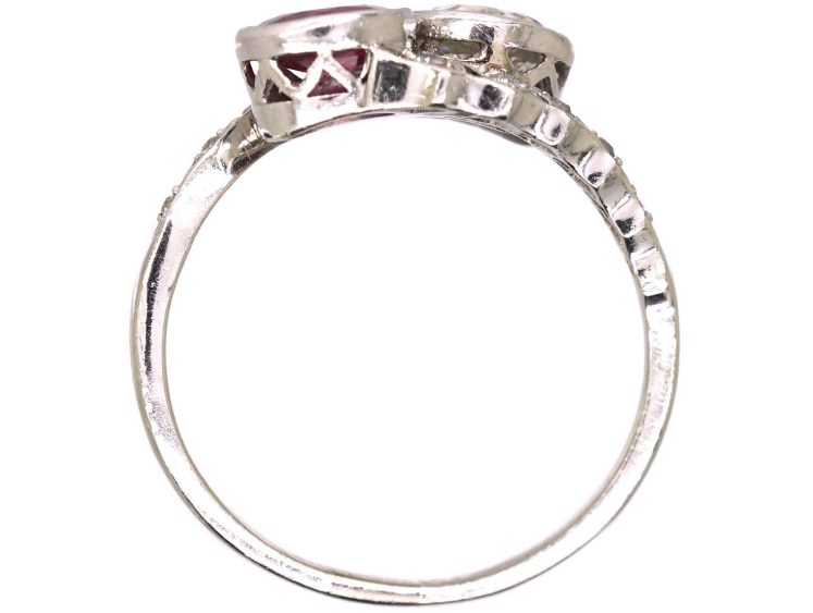 Early 20th Century Platinum, Ruby & Diamond Crossover Ring