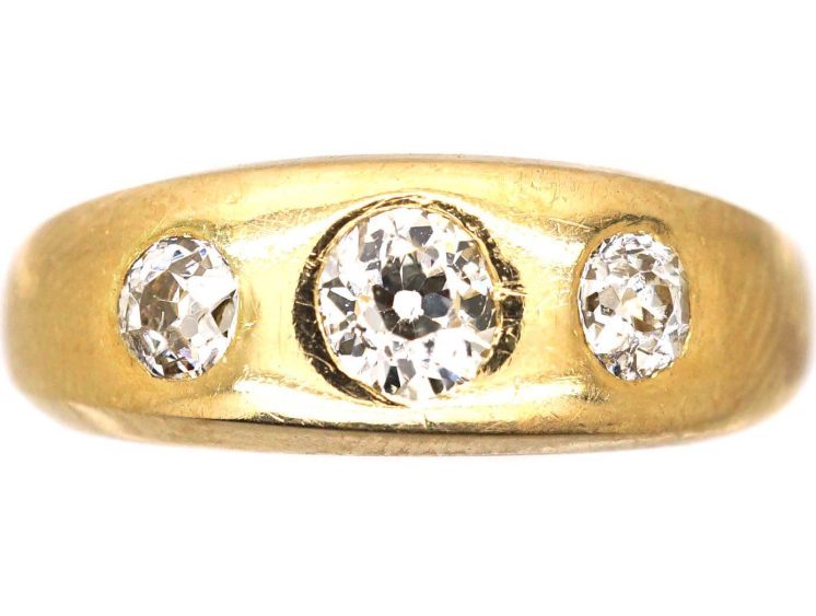 Victorian 18ct Gold Three Stone Diamond Rub Over Ring
