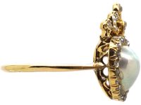 Victorian 18ct Gold Double Heart Ring set with Two Natural Pearls & Rose Diamonds