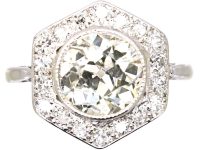 Art Deco Platinum Hexagonal Diamond Cluster Ring