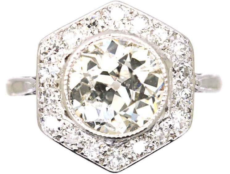 Art Deco Platinum Hexagonal Diamond Cluster Ring