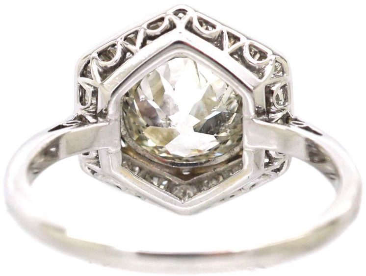Art Deco Platinum Hexagonal Diamond Cluster Ring