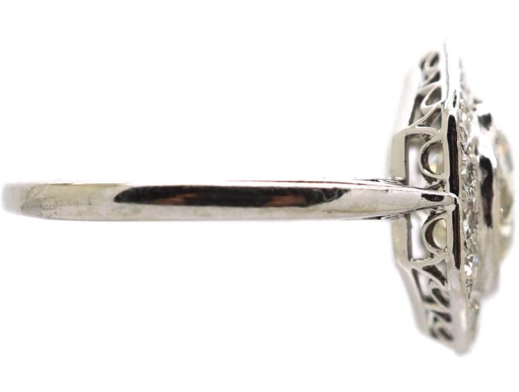Art Deco Platinum Hexagonal Diamond Cluster Ring