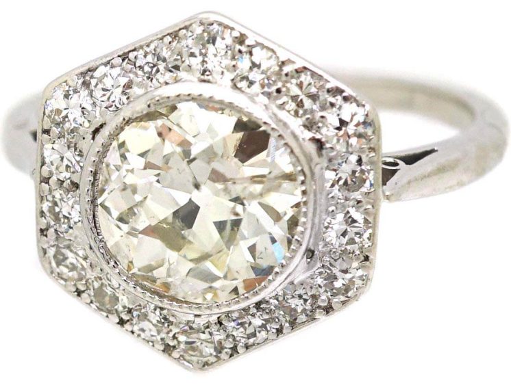 Art Deco Platinum Hexagonal Diamond Cluster Ring