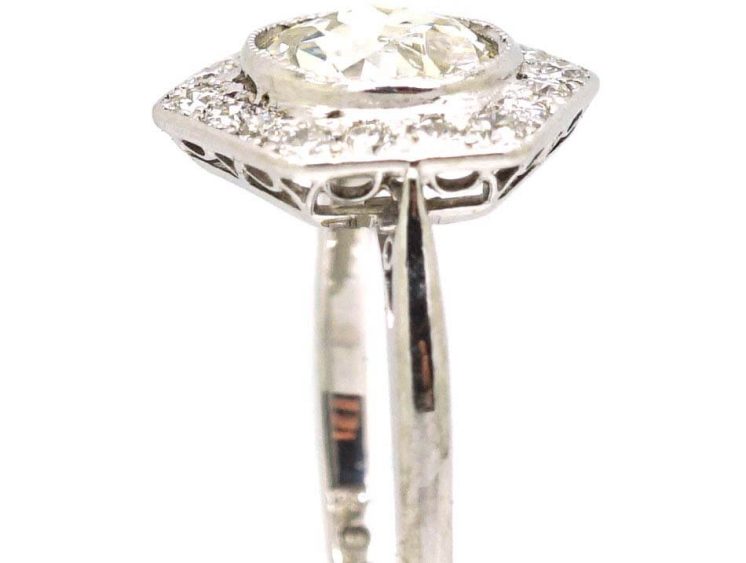 Art Deco Platinum Hexagonal Diamond Cluster Ring