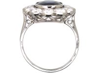 Early 20th Century Platinum, Large Sapphire & Diamond Oval Cluster Ring