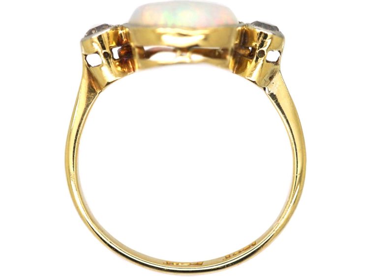 Art Deco 18ct Gold & Platinum, Large Cabochon Opal & Diamond Ring