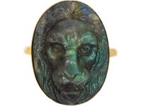 18ct Gold Ring set with a Carved Labradorite of a Lion's Head