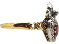 Victorian 18ct Gold & Silver Double Heart Ring set with Diamonds, a Sapphire & a Ruby