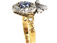 Victorian 18ct Gold & Silver Double Heart Ring set with Diamonds, a Sapphire & a Ruby