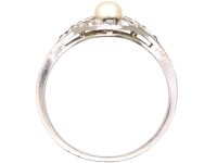 French Early 20th Century Platinum Ring set with a Natural Pearl, Sapphires & Diamonds