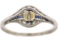 French Early 20th Century Platinum Ring set with a Natural Pearl, Sapphires & Diamonds