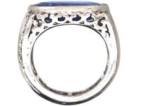 Large Sapphire Ring with Diamond & Sapphire Shoulders