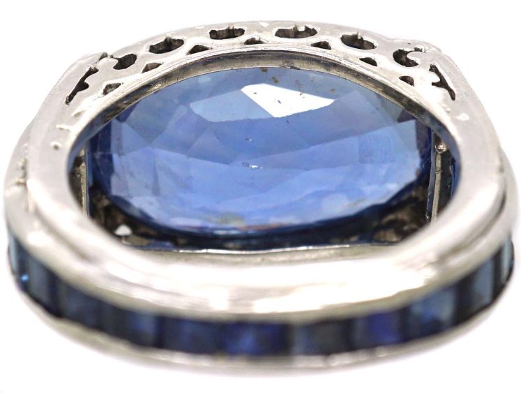 Large Sapphire Ring with Diamond & Sapphire Shoulders