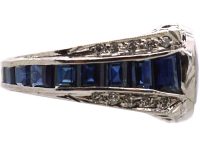 Large Sapphire Ring with Diamond & Sapphire Shoulders