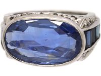 Large Sapphire Ring with Diamond & Sapphire Shoulders