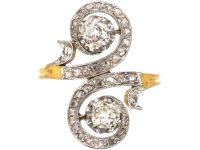 Art Nouveau French Import 18ct Gold & Platinum Fancy Crossover Ring set with Diamonds