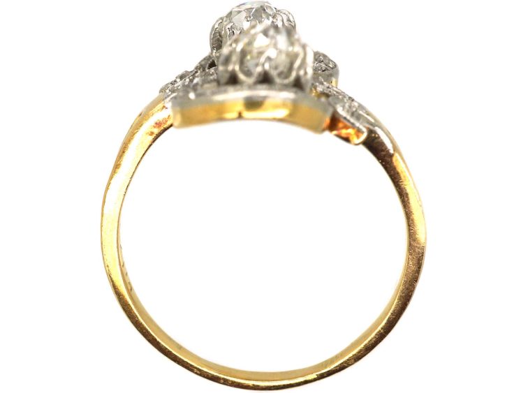 Art Nouveau French Import 18ct Gold & Platinum Fancy Crossover Ring set with Diamonds