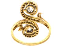 Art Nouveau French Import 18ct Gold & Platinum Fancy Crossover Ring set with Diamonds