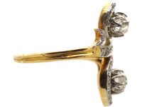 Art Nouveau French Import 18ct Gold & Platinum Fancy Crossover Ring set with Diamonds