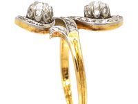 Art Nouveau French Import 18ct Gold & Platinum Fancy Crossover Ring set with Diamonds